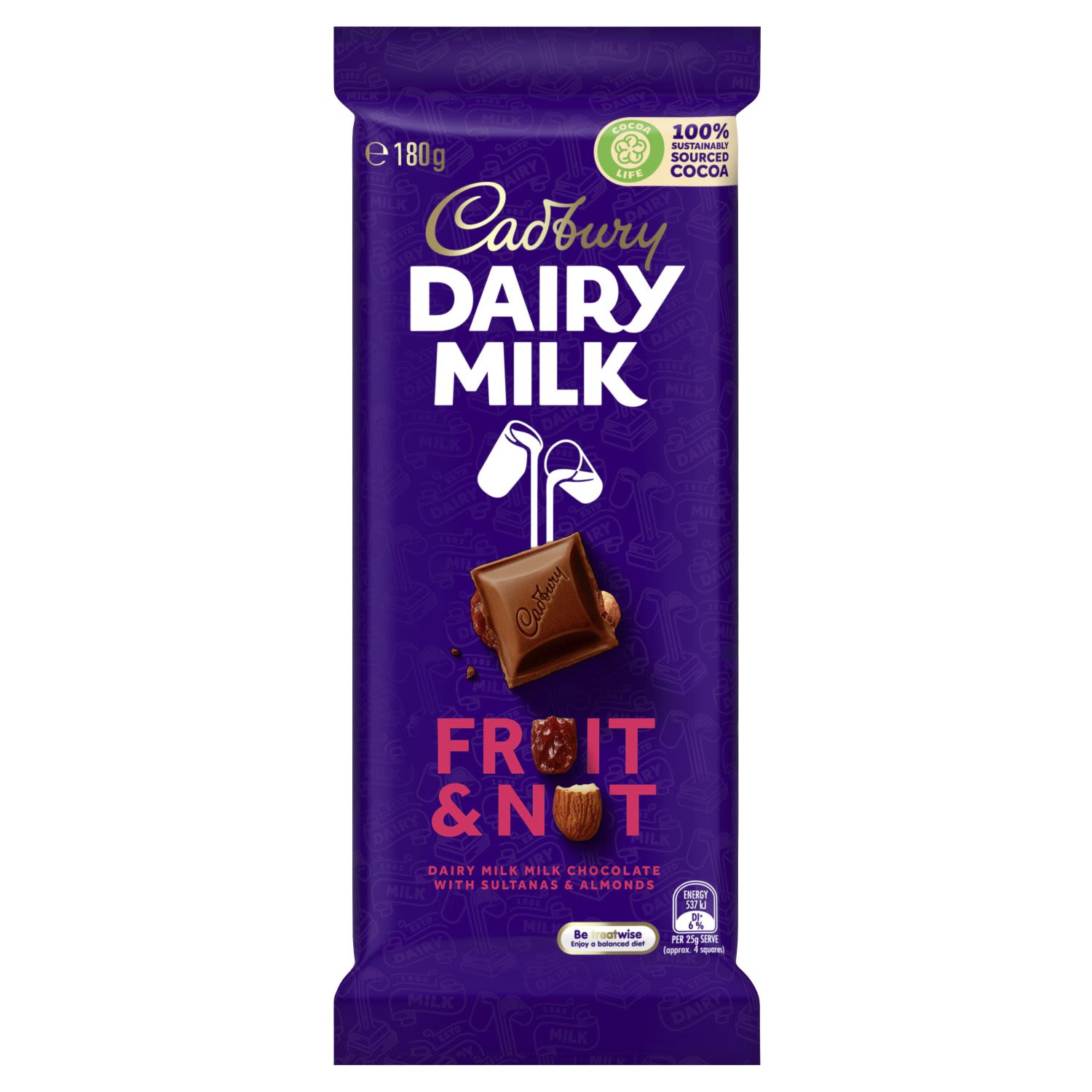 Cadbury Dairy Milk Fruit & Nut Milk Chocolate Block, 180 Gram