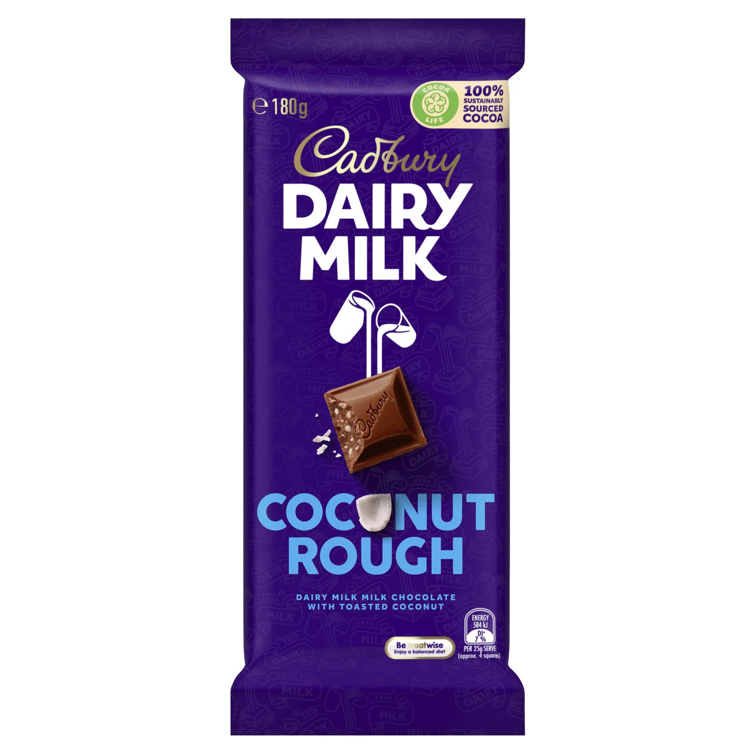 Cadbury Dairy Milk Coconut Rough Milk Chocolate Block, 180 Gram