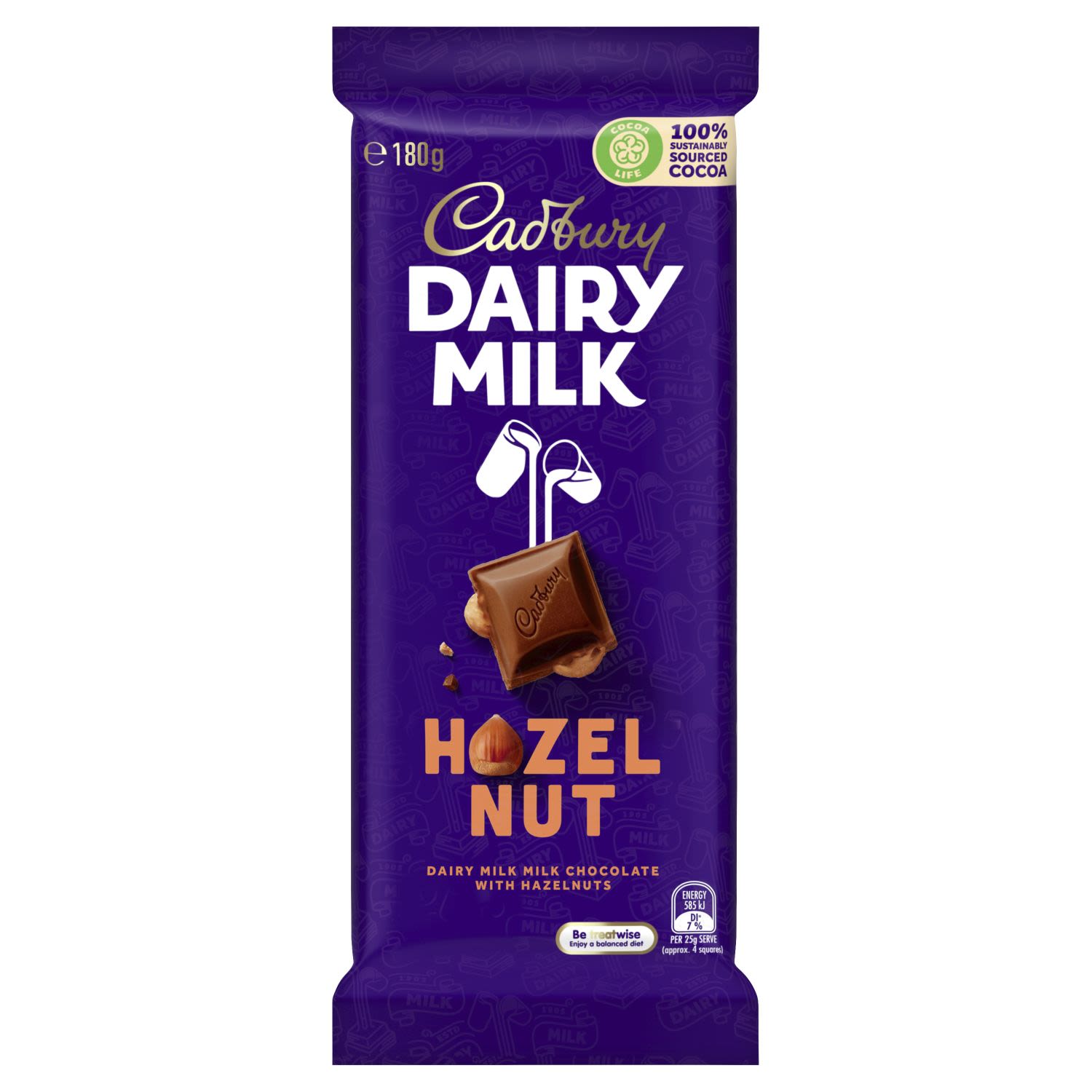 Cadbury Dairy Milk Hazelnut Milk Chocolate Block, 180 Gram