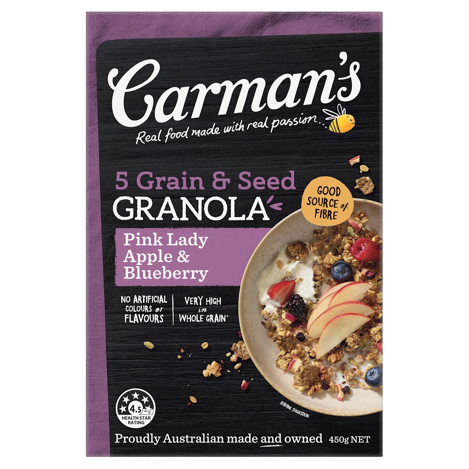 Under 7g of sugar
Vegan friendly
Excellent source of fibre
High in whole grain
Australian made & owned
NO artificial colours or preservatives<br /> <br />
