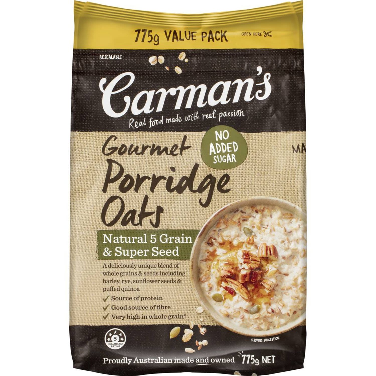 Carman's Gourmet Porridge Oats Natural 5 Grain & Super Seed, 775 Gram