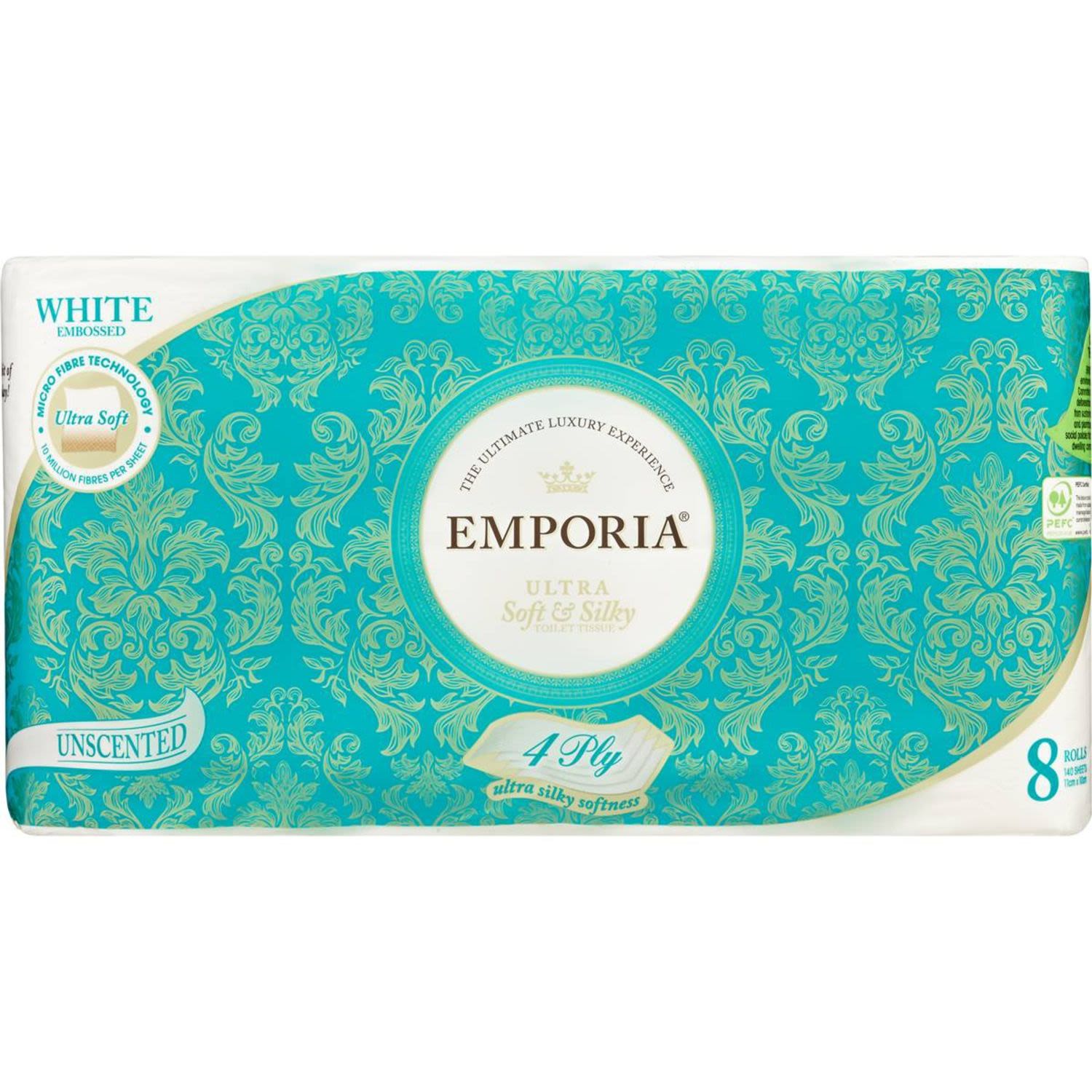 Emporia Toilet Tissue White Unscented 4ply, 8 Each