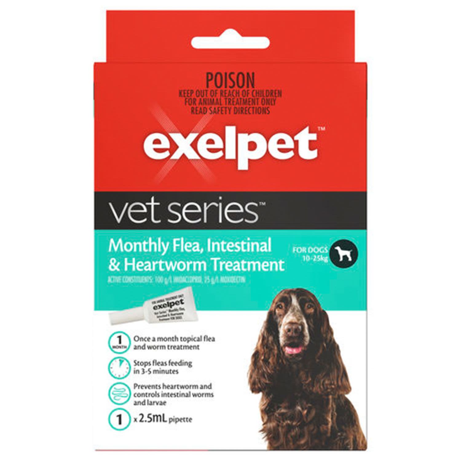 Exelpet Vet Series Monthly Flea, Intestinal & Heartworm Treatment for dogs 10-25kg, 1 Each