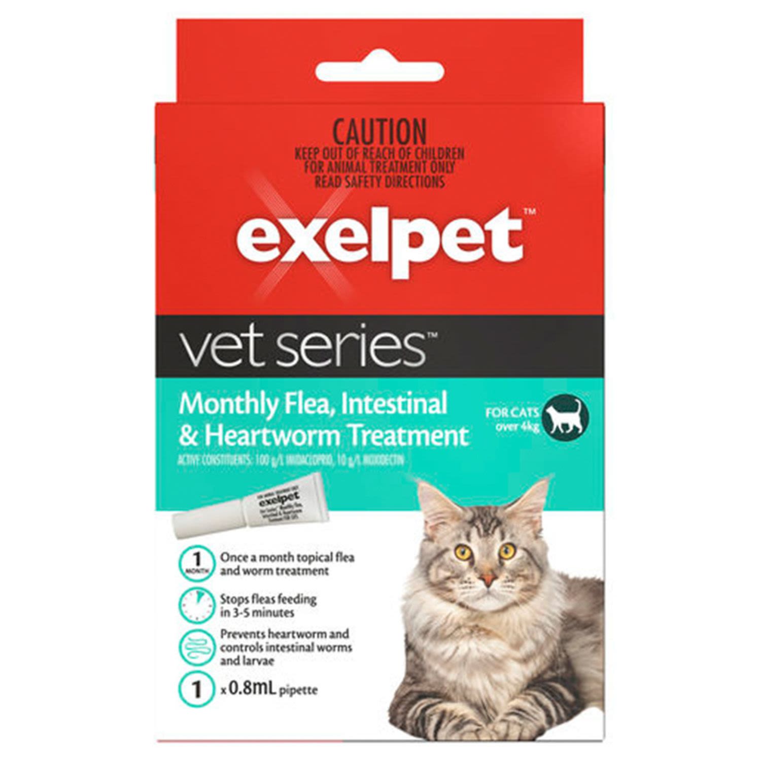 Exelpet Vet Series Monthly Flea, Intestinal & Heartworm Treatment for cats over 4kg, 1 Each