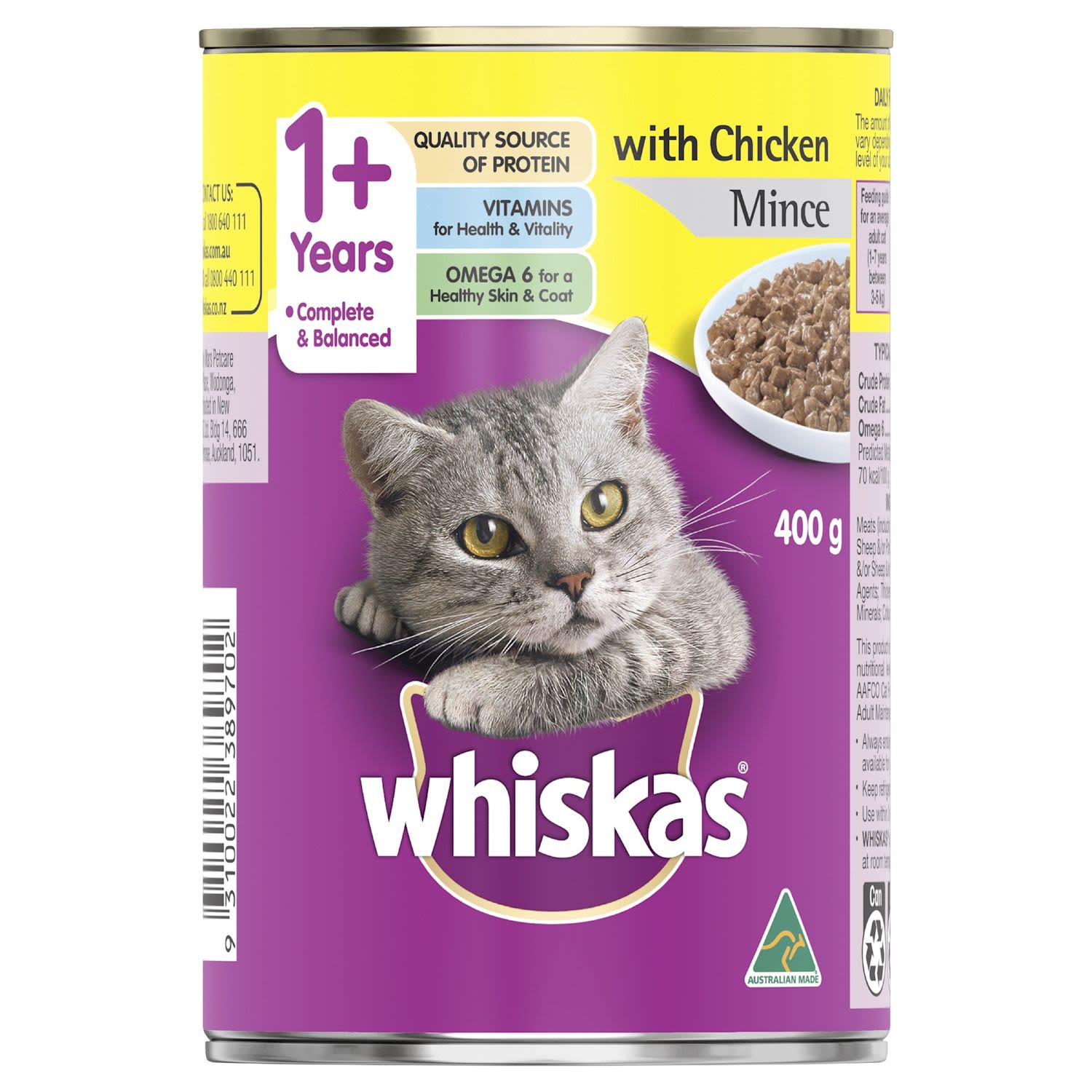 Whiskas 1+ Years Wet Cat Food Chicken Mince