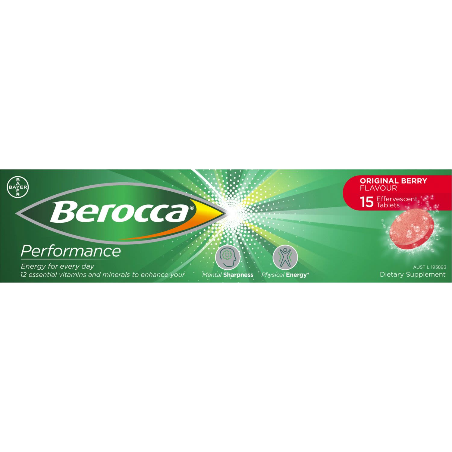Berocca Vitamin B & C Original Berry Flavour Energy Effervescent Tablets, 15 Each