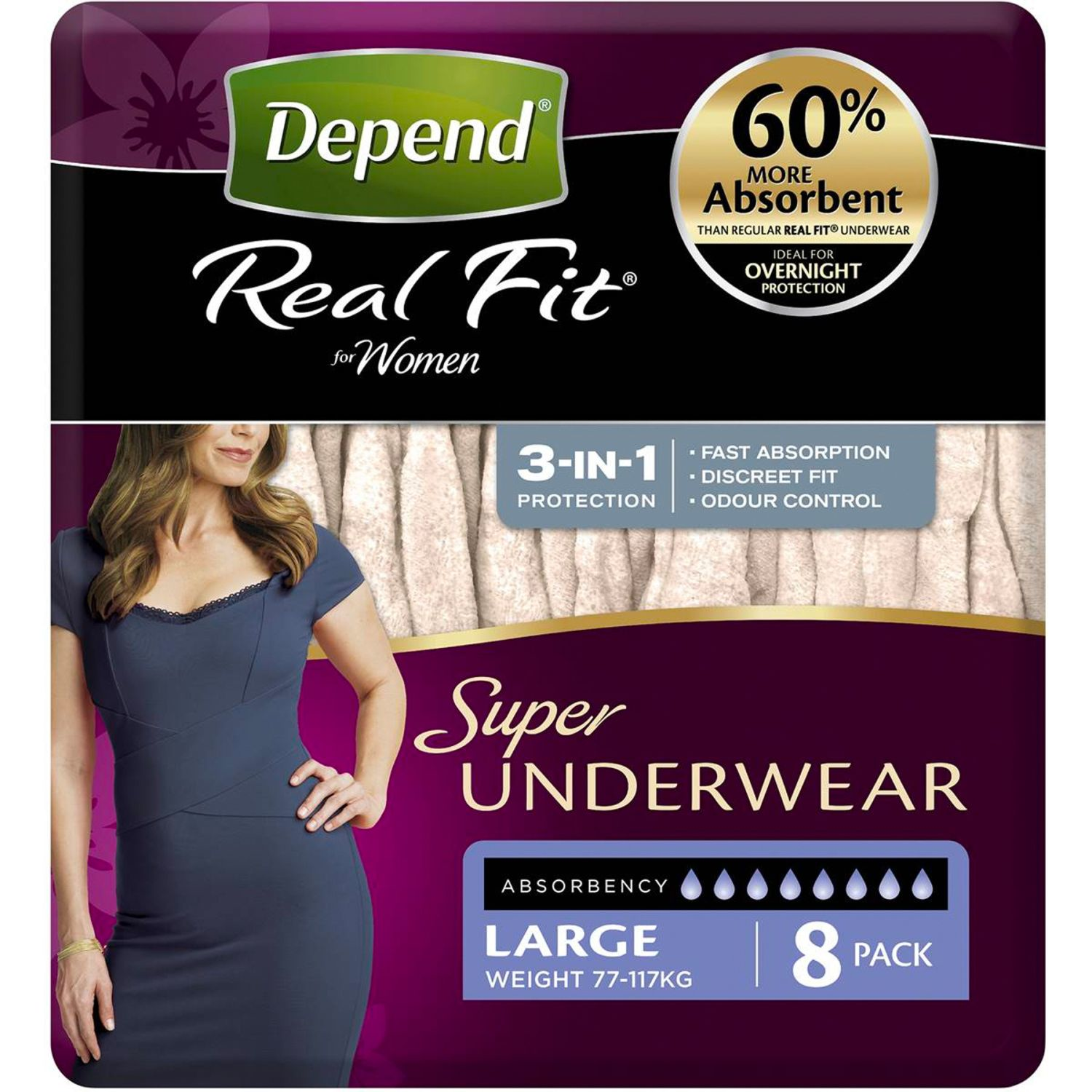 Depend Female Underwear Super Large, 8 Each