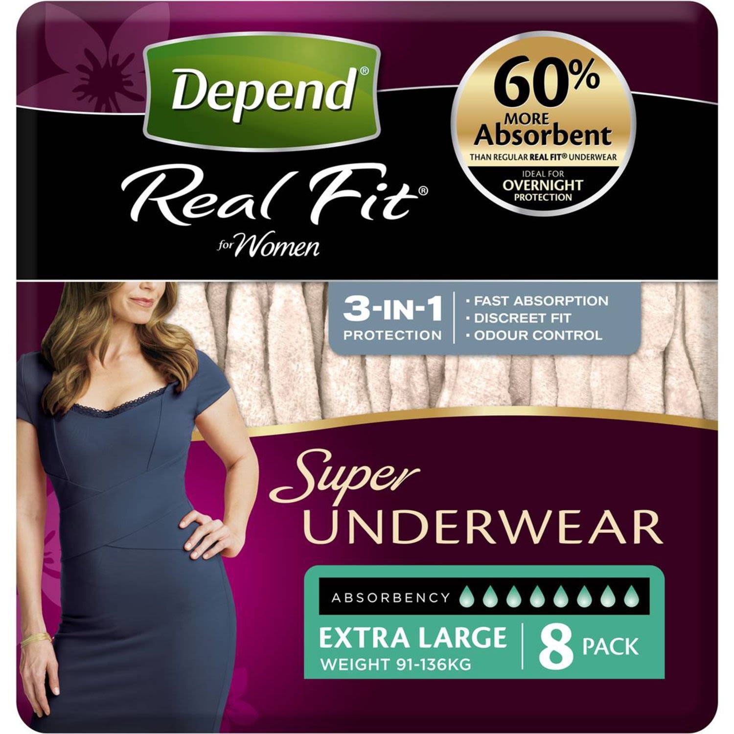 Depend Female Underwear Super Extra-Large, 8 Each