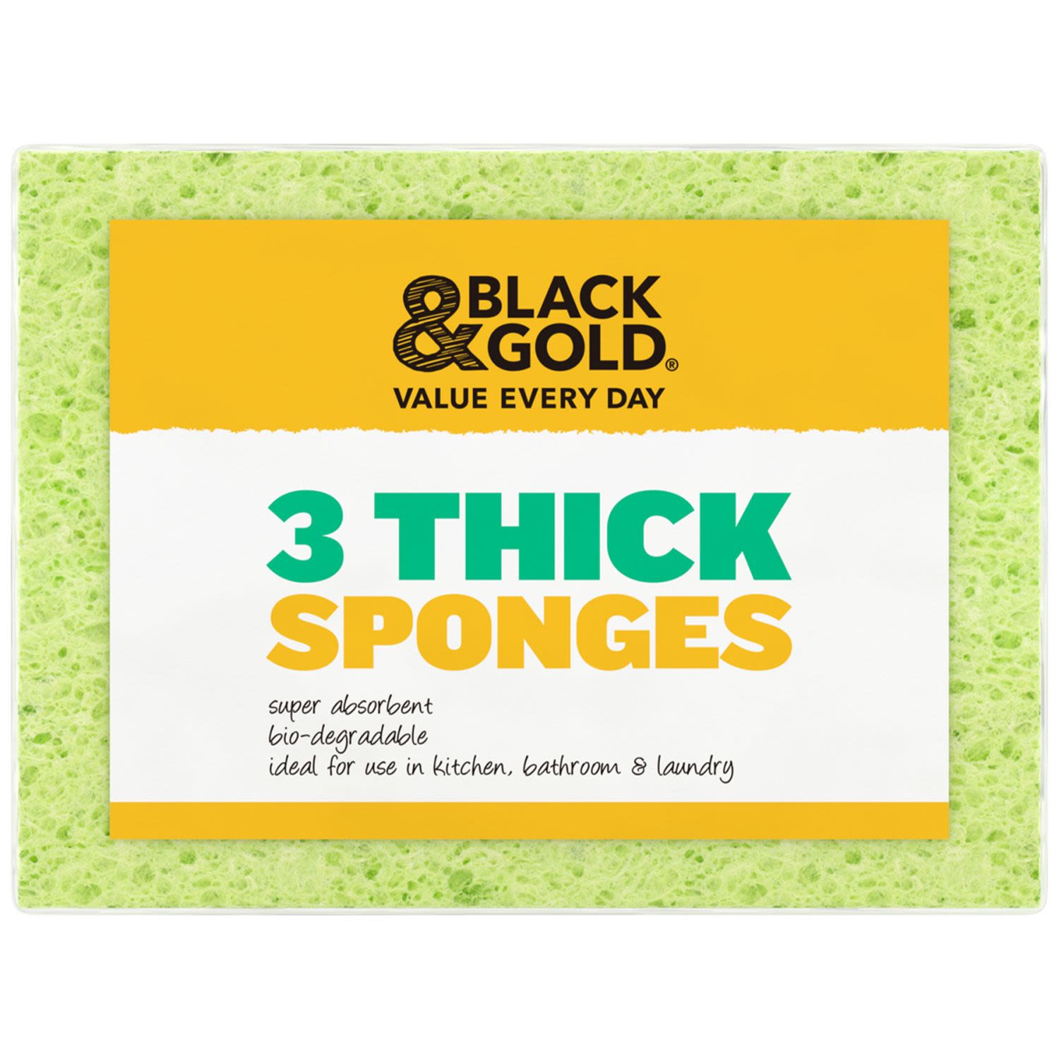 Black & Gold Thick Sponges, 3 Each