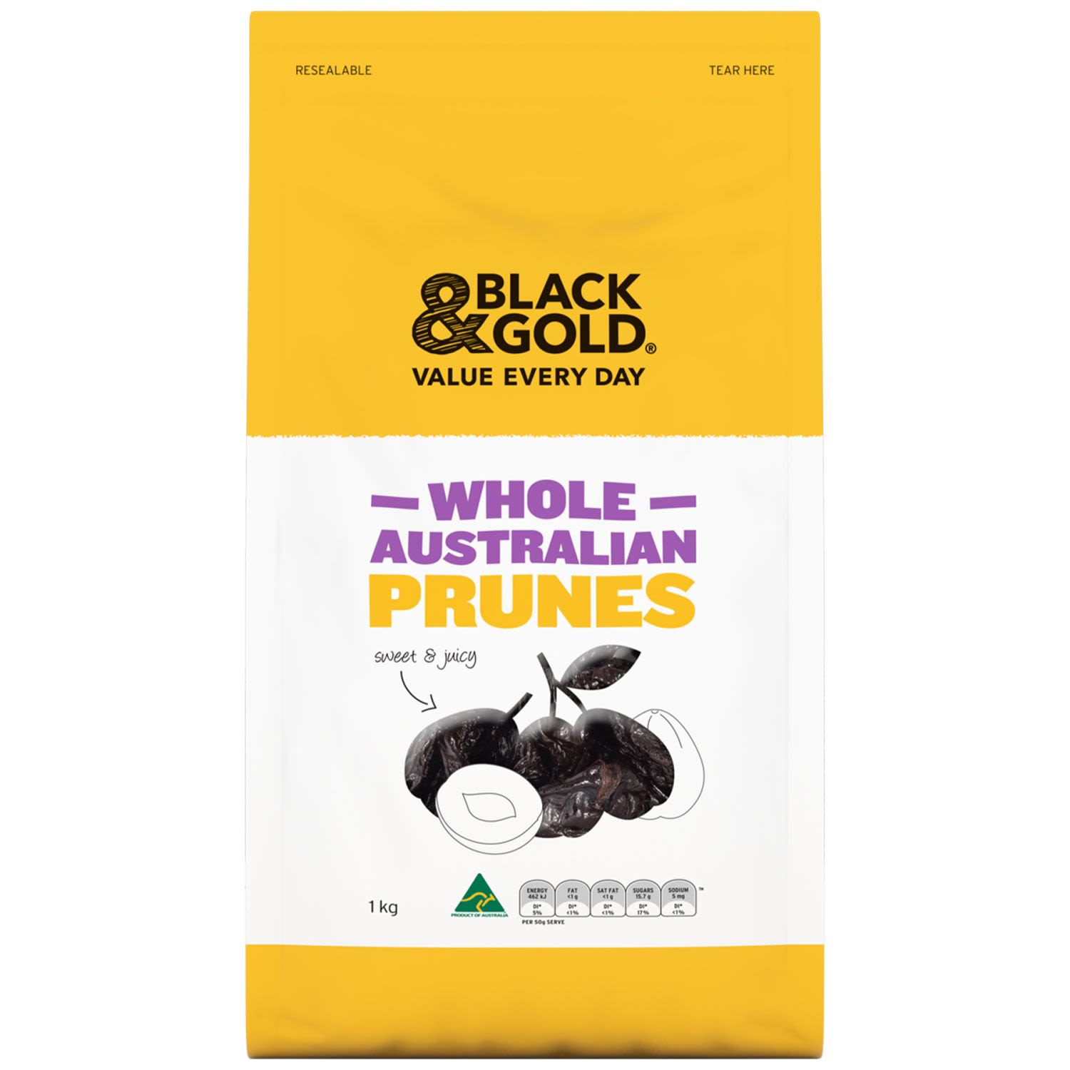Black & Gold Whole Australian Prunes, 1 Kilogram