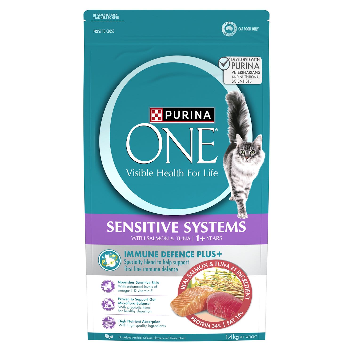 Purina One Adult Sensitive Systems Salmon & Tuna Dry Cat Food Bag