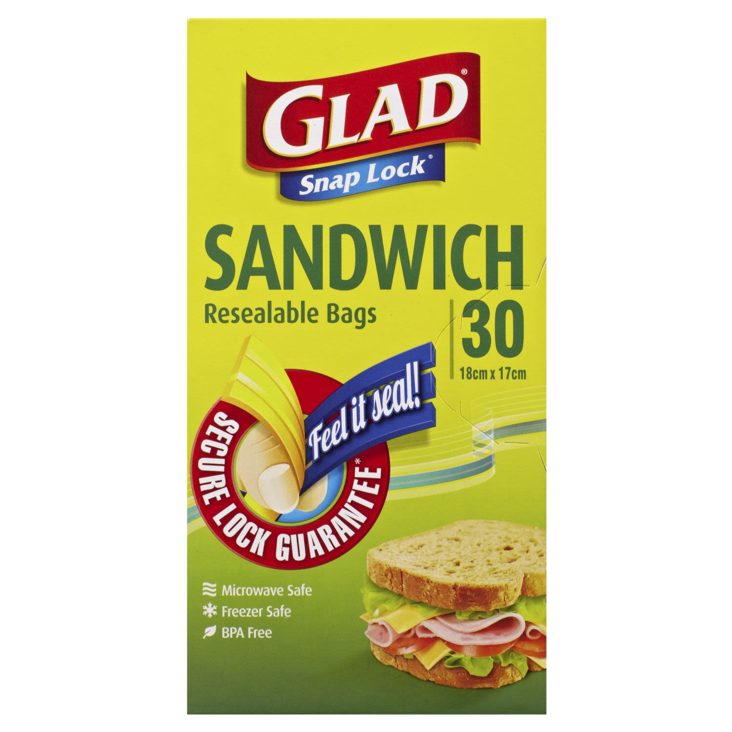 Glad Snaplock Sandwich Resealable Bags, 30 Each