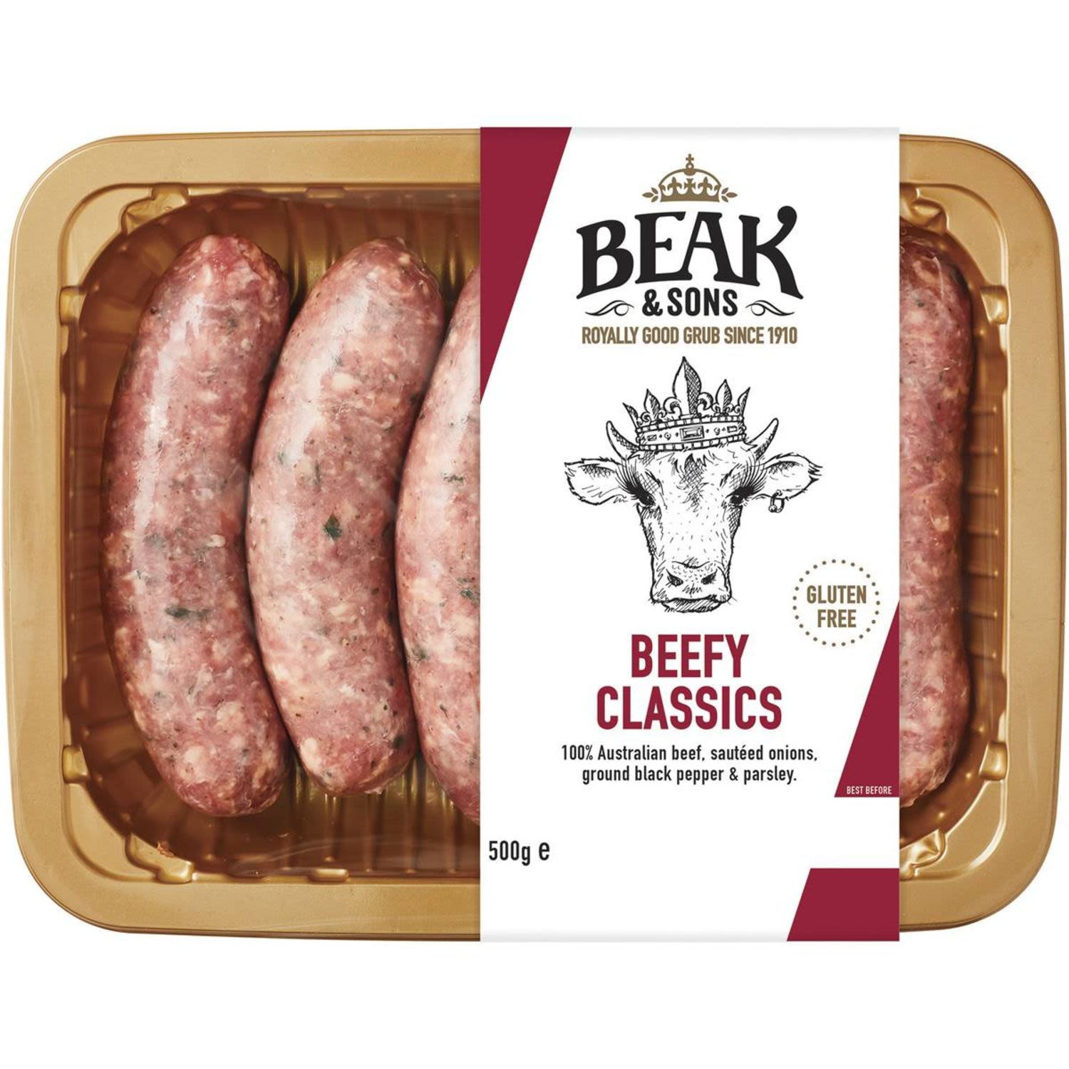 Beak & Sons Gourmet Beef Sausages, 500 Gram