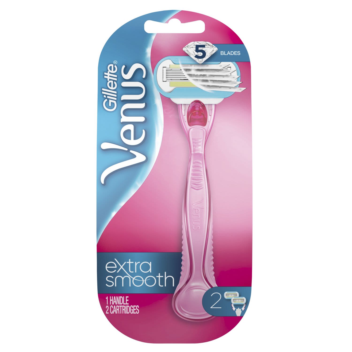 Gillette Venus Extra Smooth Pink Women's Razor Handle With 2 Refills, 1 Each