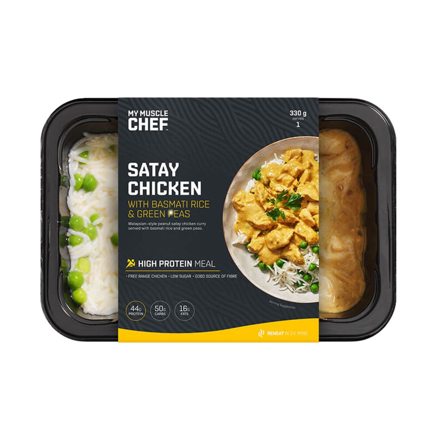 My Muscle Chef Satay Chicken with Basmati Rice and Green Peas, 330 Gram