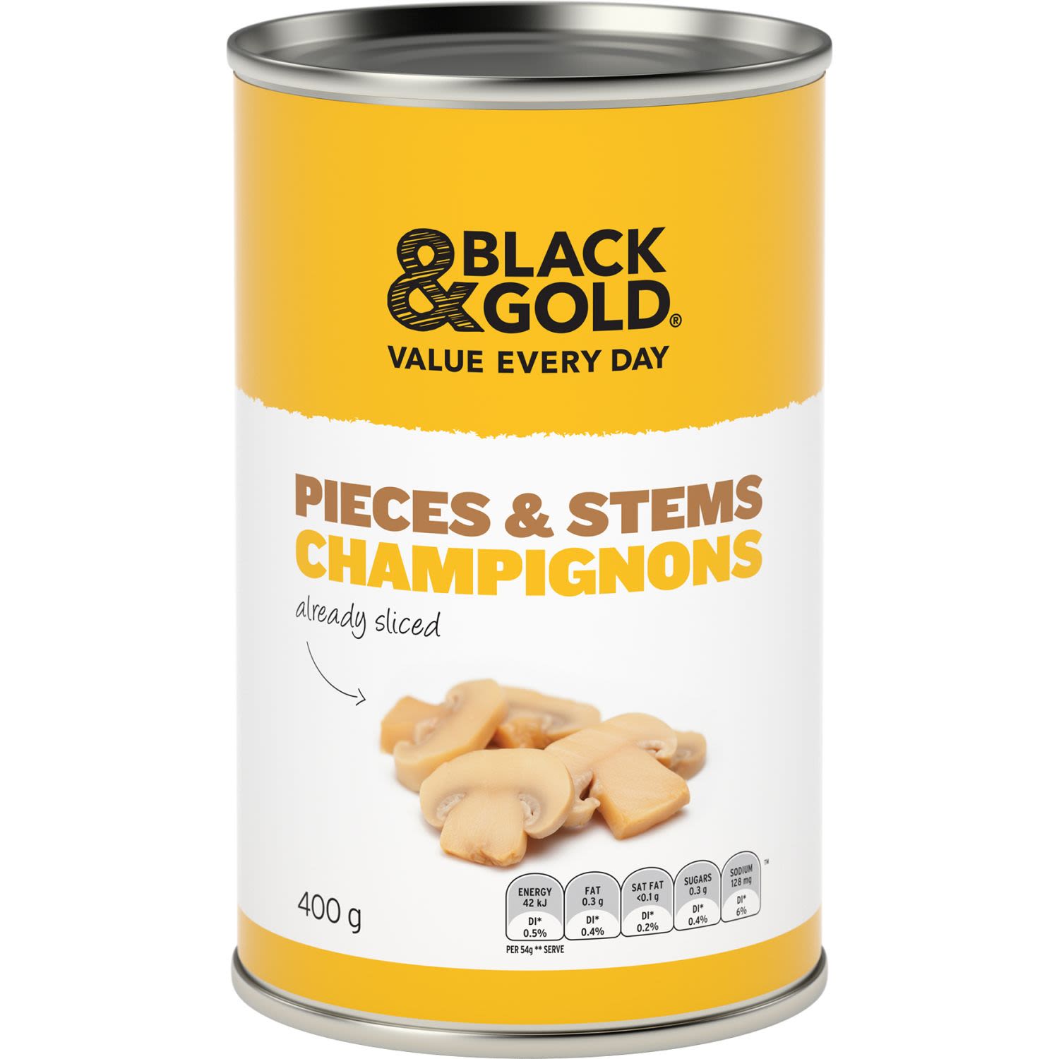 Black & Gold Mushroom Pieces & Stems Champignons, 425 Gram