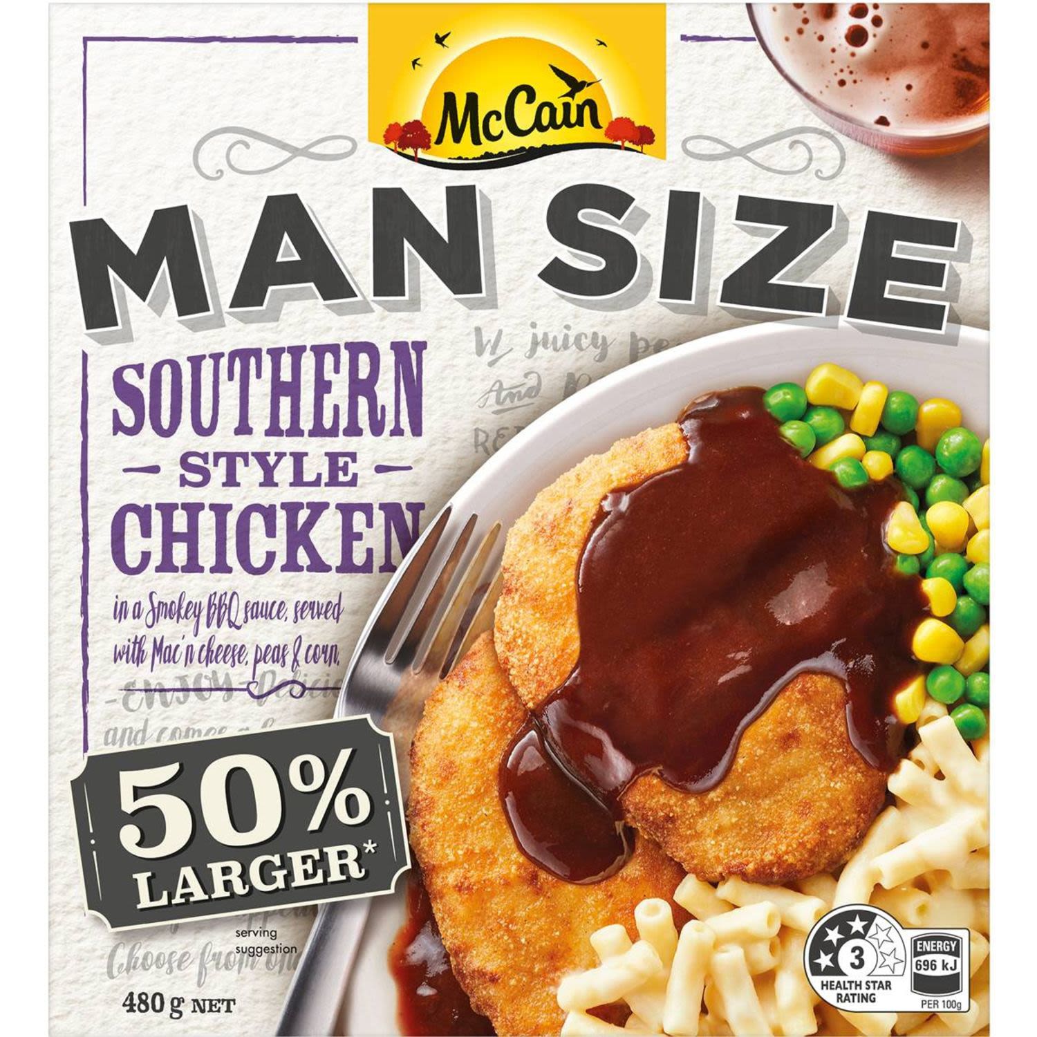 McCain Mansize Southern Style Chicken With Mac 'n Cheese Peas & Corn