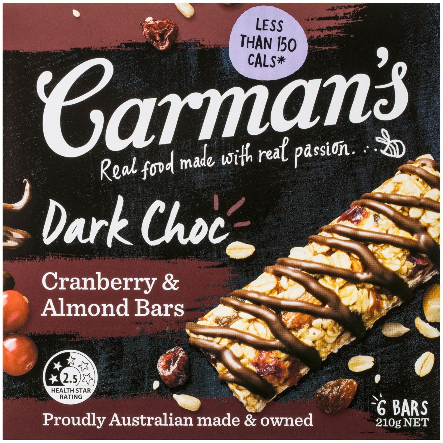 Carman's Dark Choc Cranberry & Almond Muesli Bars, 6 Each
