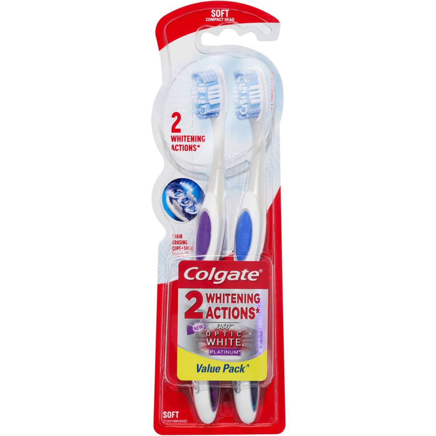 Colgate 360 Degrees Optic White Platinum Toothbrush Soft, 2 Each