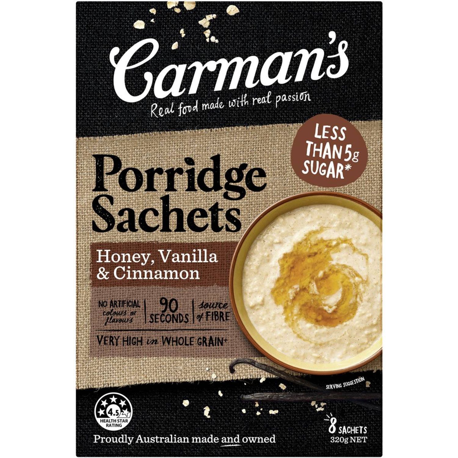 Carman's Honey, Vanilla & Cinnamon Gourmet Porridge Sachets, 8 Each