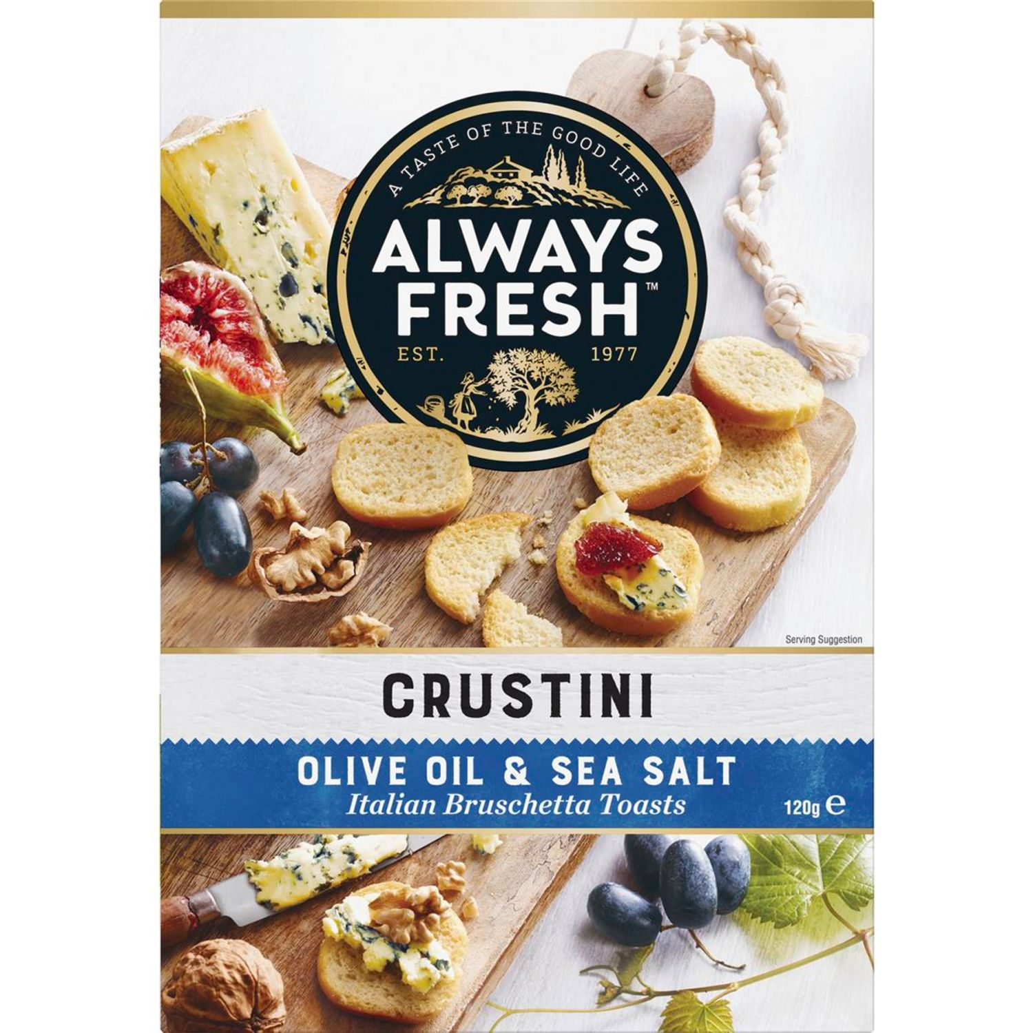 Always Fresh Crustini Crispbread Olive & Sea Salt, 120 Gram