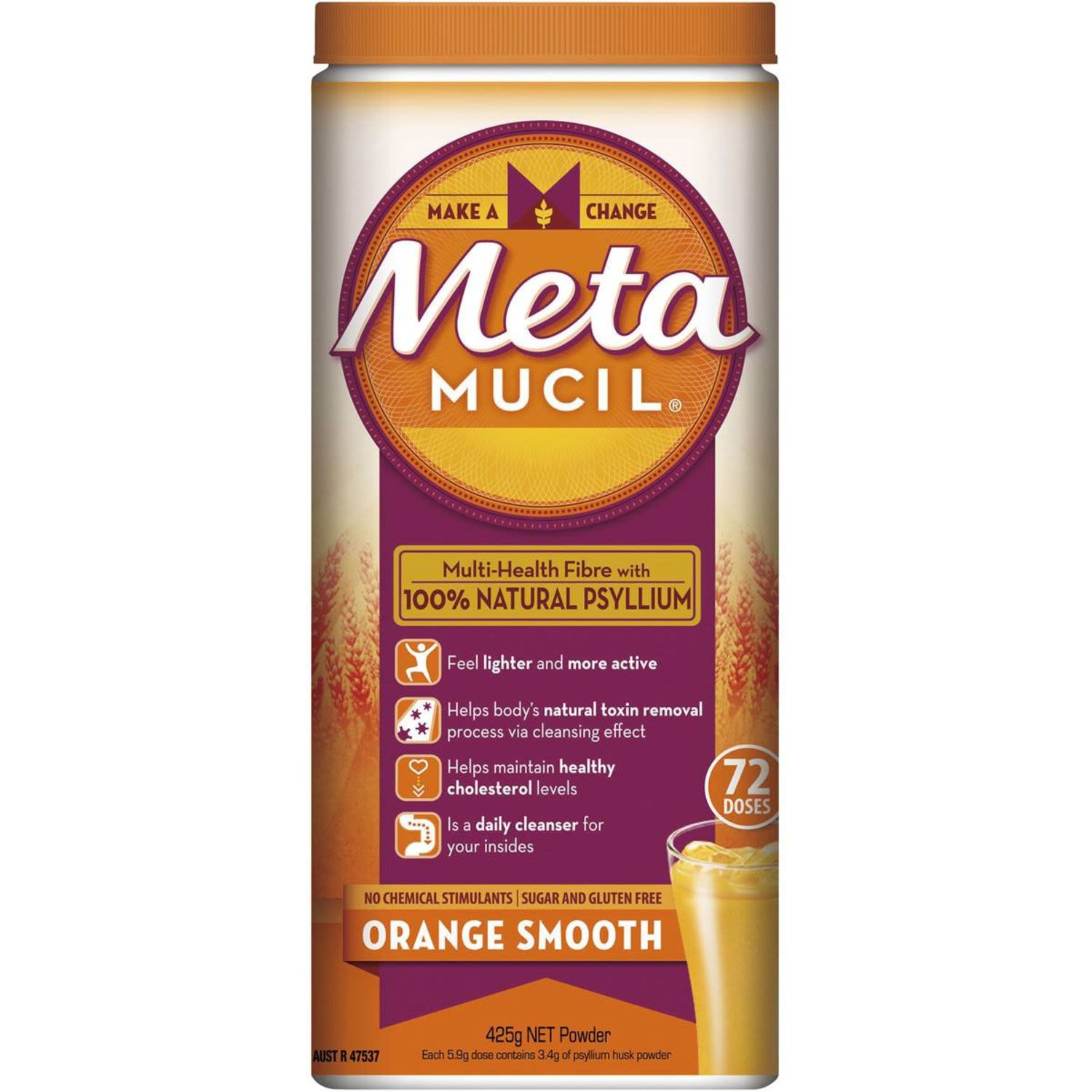 Metamucil Orange Smooth Fibre 72 Doses, 425 Gram