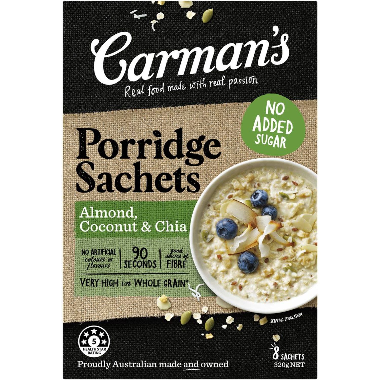 Carman's Almond, Coconut & Chia Gourmet Porridge Sachets, 320 Gram