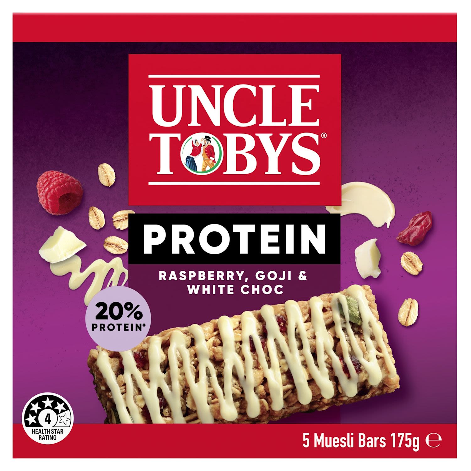 Uncle Tobys Protein Bars with Raspberry, Goji & White Chocolate 5 Pack