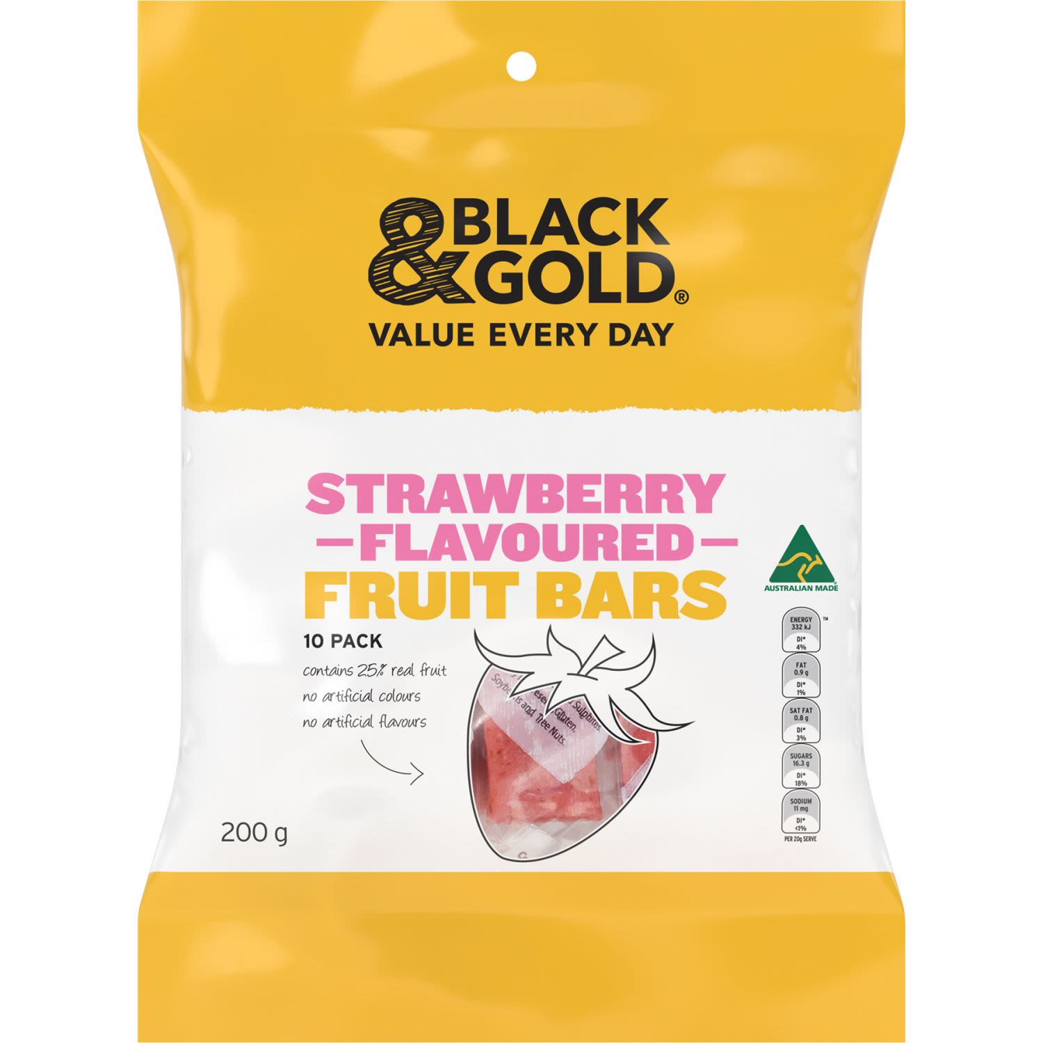 Black & Gold Strawberry Flavoured Fruit Bars, 200 Gram