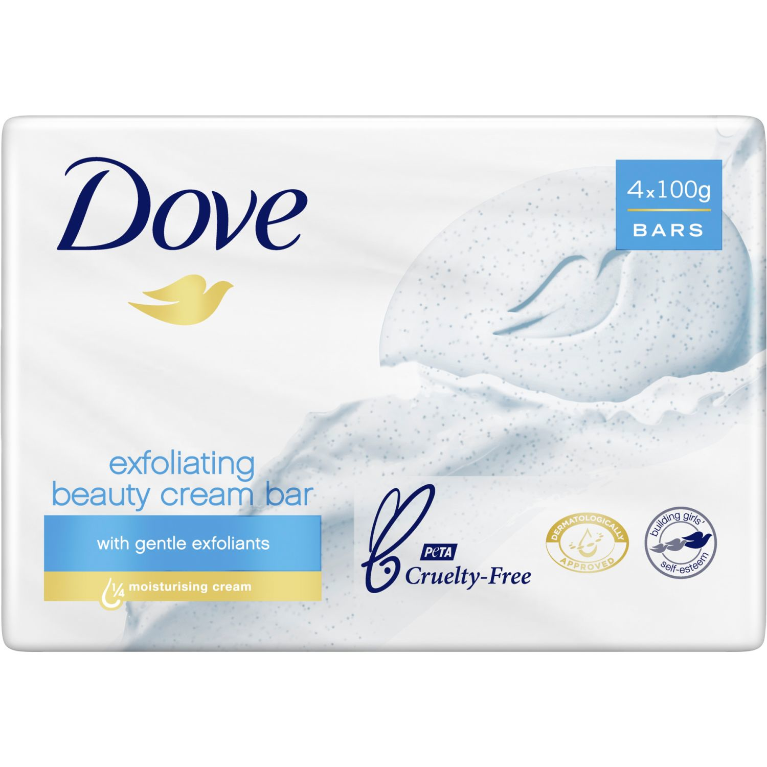 Dove Beauty Soap Bar Soft Peeling Exfoliating, 4 Each