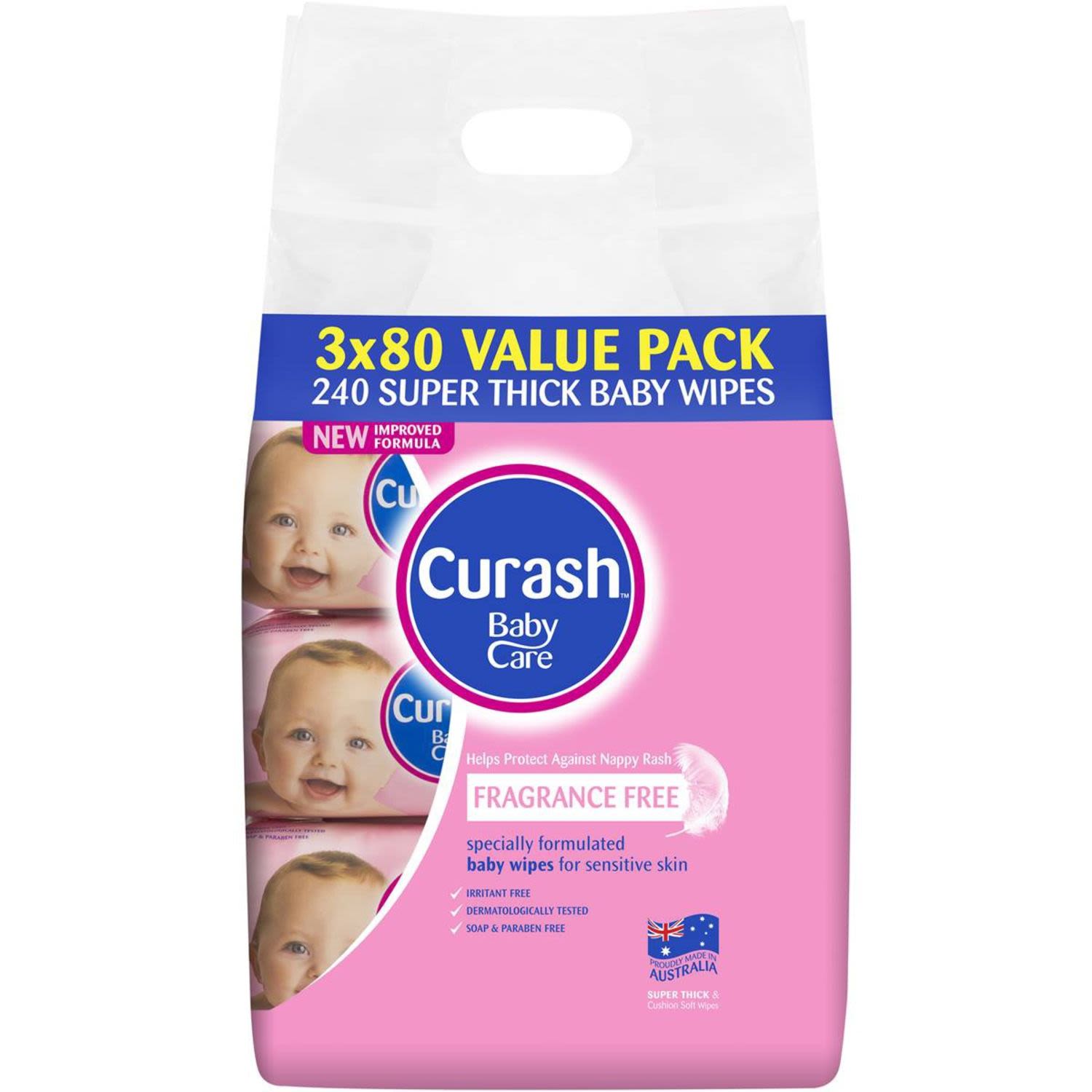 Curash Baby Wipes Fragrance Free, 3 Each