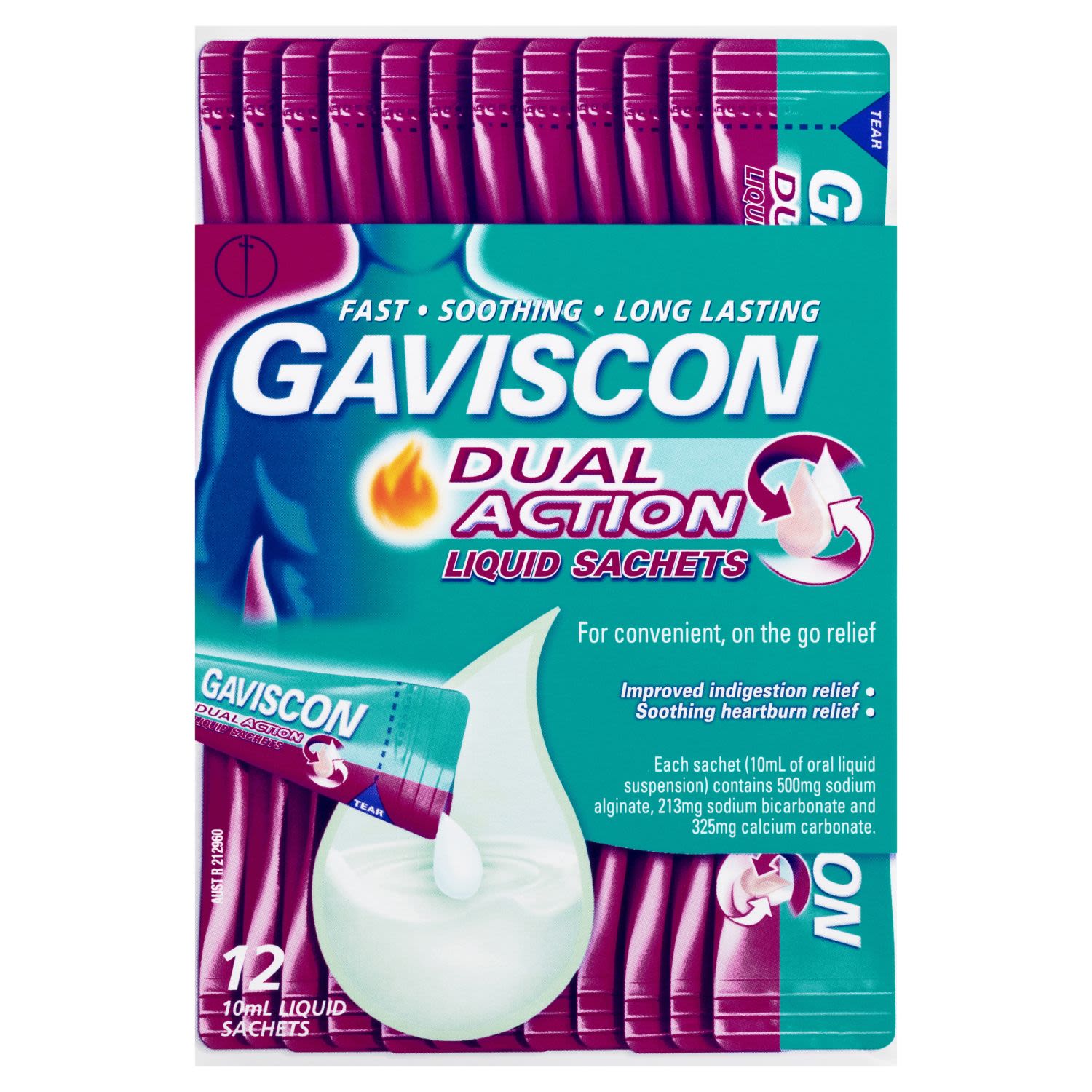 Gaviscon Dual Action Liquid Sachets for Heartburn & Indigestion Relief, 12 Each
