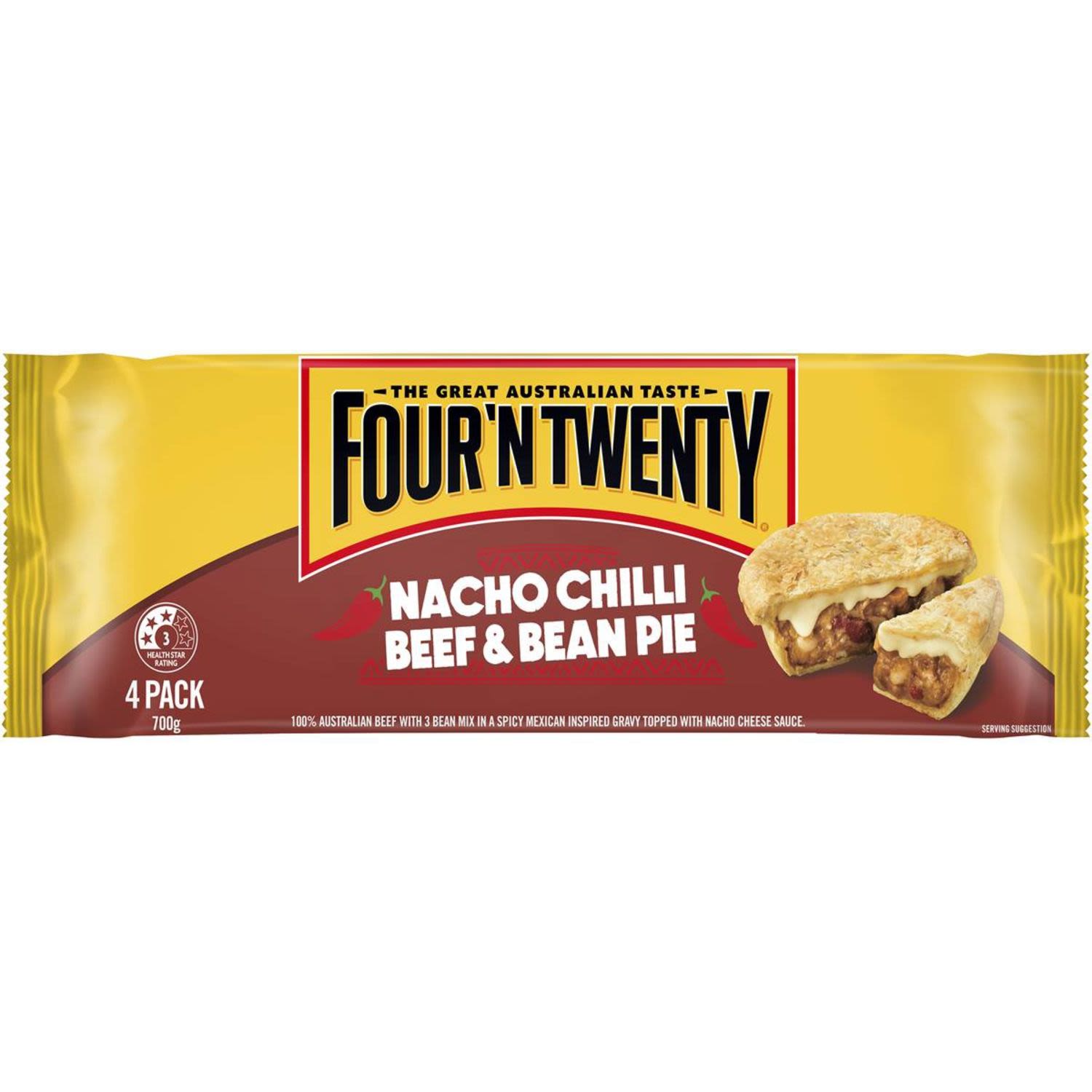 Four 'N Twenty Nacho Chilli Beef & Bean Pie, 4 Each