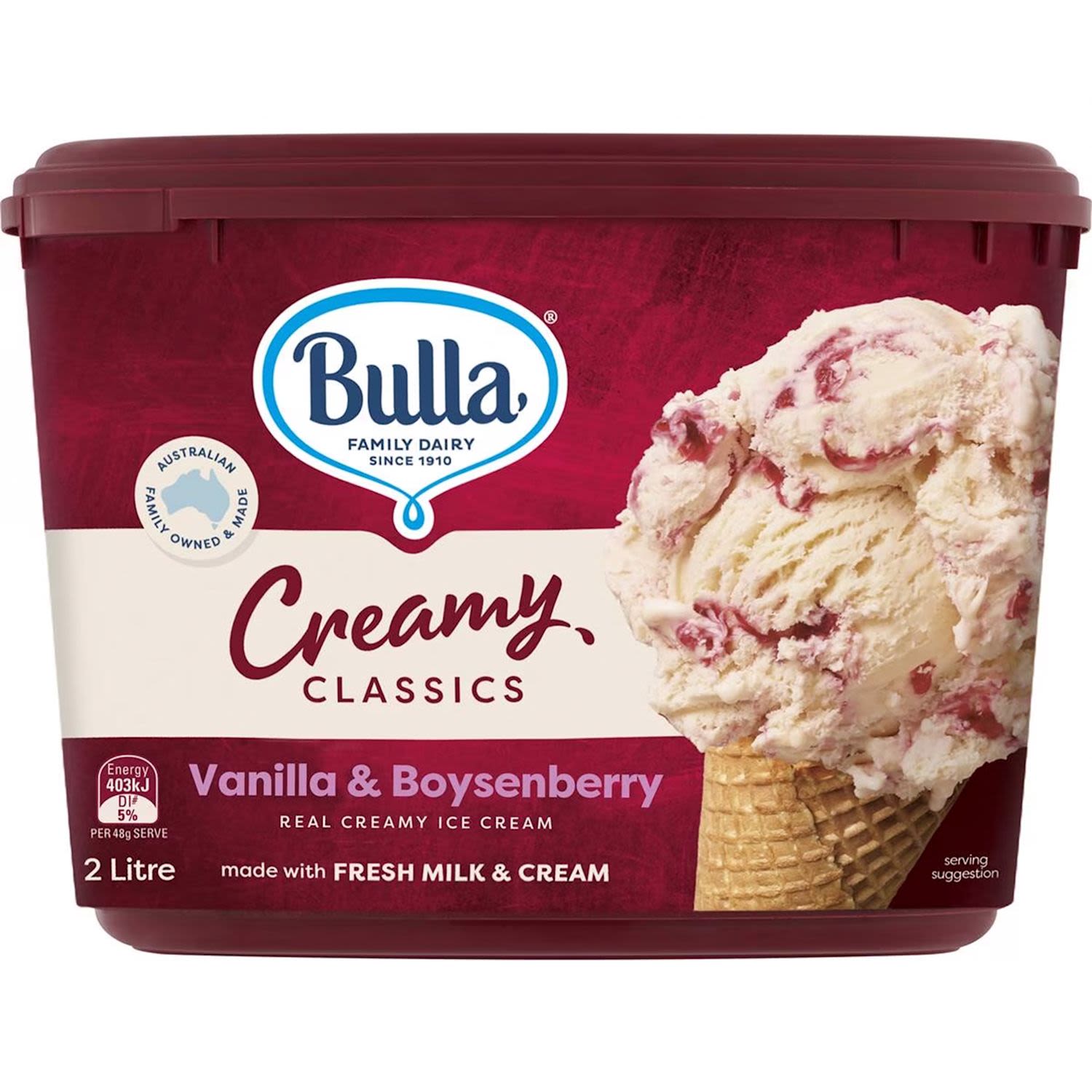 Bulla Creamy Classics Ice Cream Vanilla & Boysenberry, 2 Litre