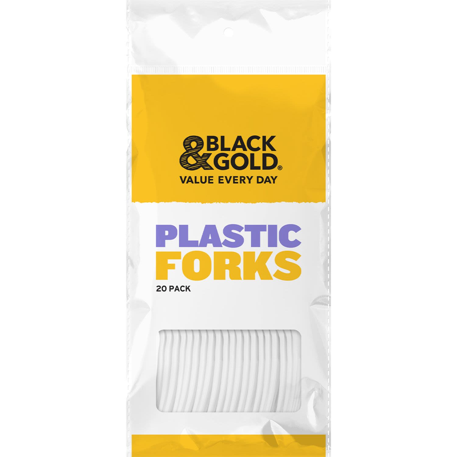 Black & Gold Plastic Fork White, 20 Each