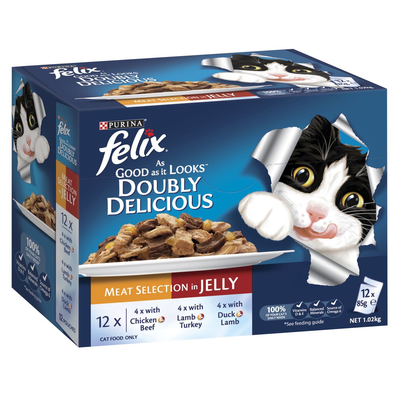 Felix Adult As Good as it Looks Doubly Delicious Meat Selection in Jelly Wet Cat Food, 12 Each