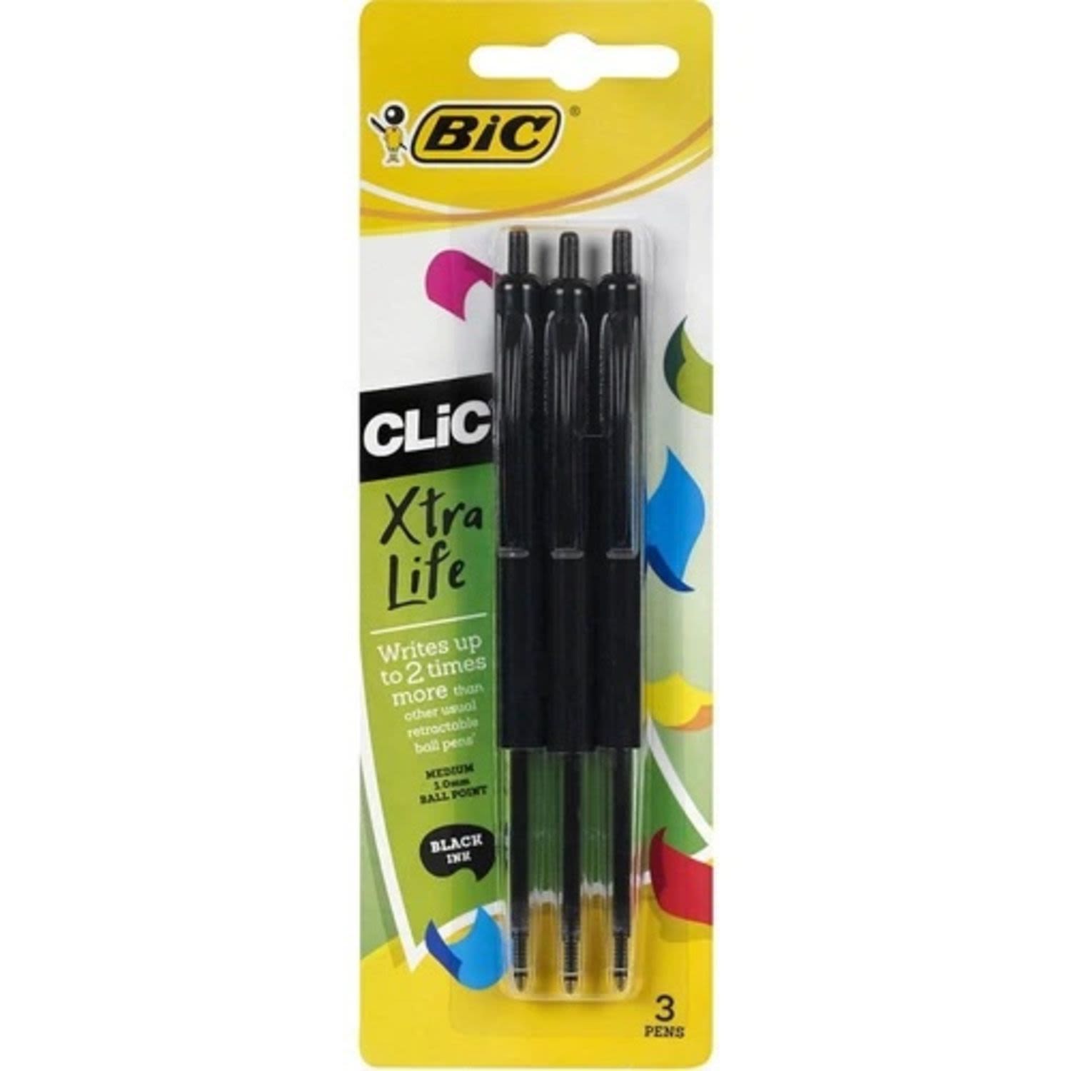 BIC Black Clic Pen, 3 Each
