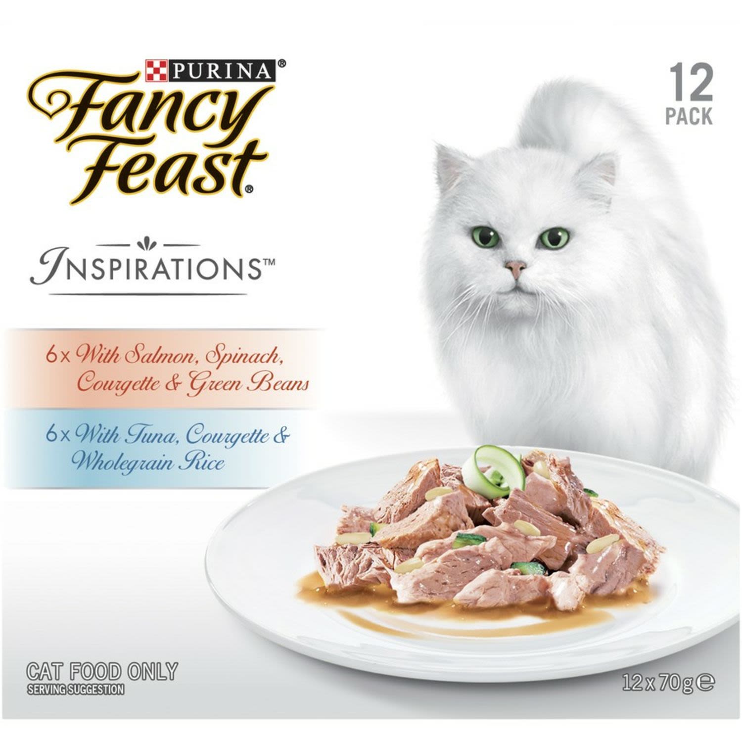 Fancy Feast Adult Inspirations Chicken Courgette & Tomato and Chicken Pasta Pearls & Spinach Wet Cat Food, 12 Each