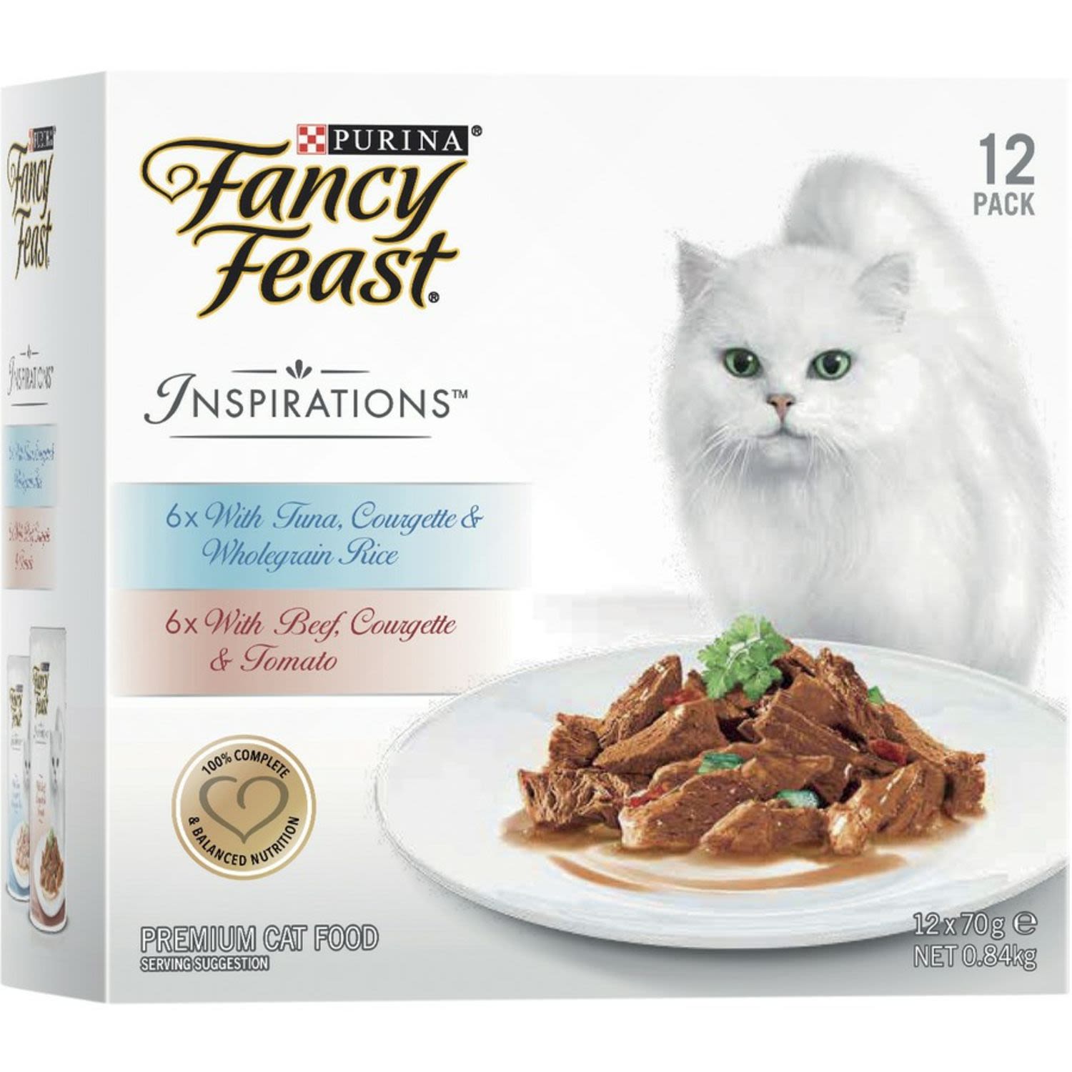Fancy Feast Adult Inspirations Tuna, Courgette & Rice and Beef, Courgette & Tomato Wet Cat Food, 12 Each