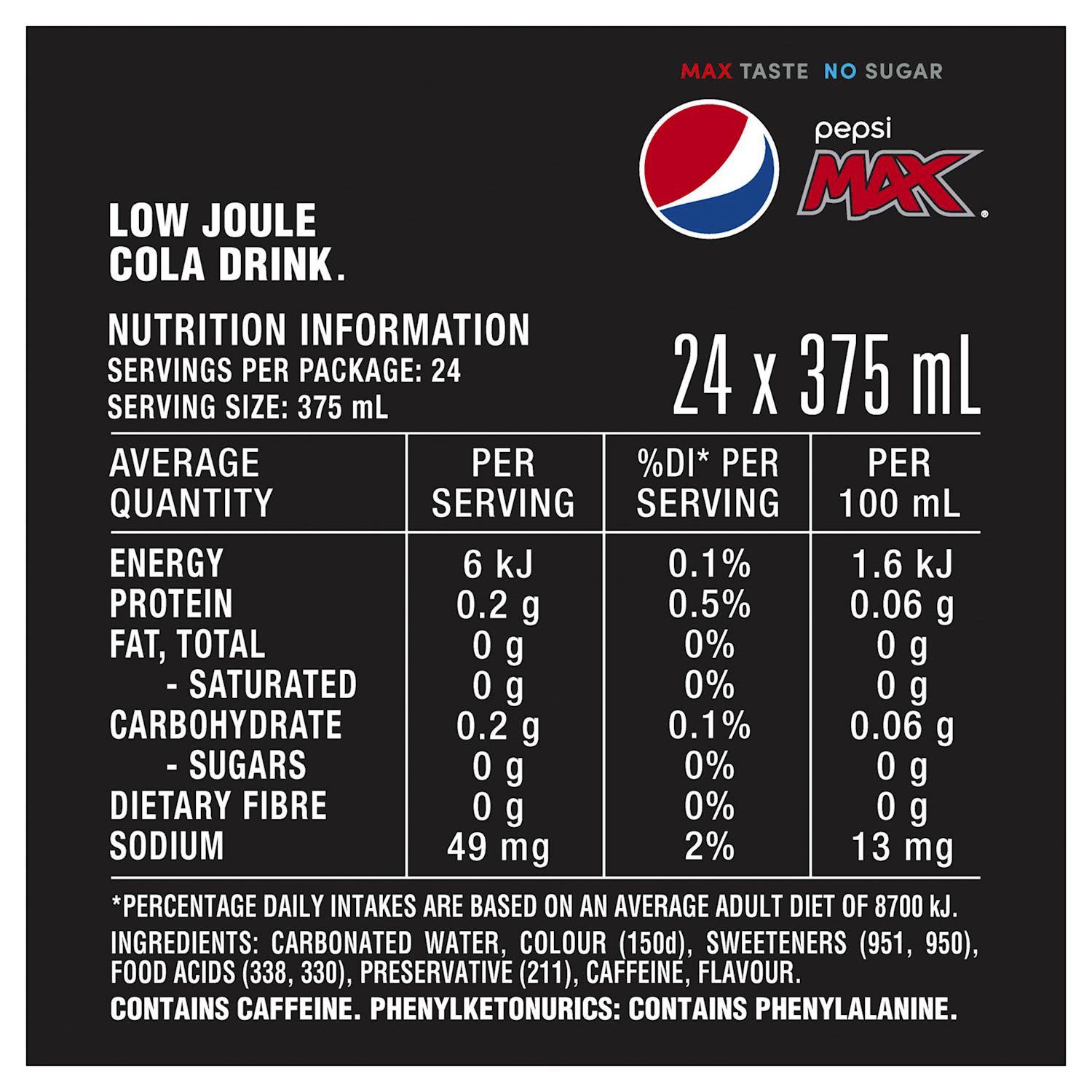 Pepsi Max No Sugar Soda 375ml Cans | IGA Shop Online
