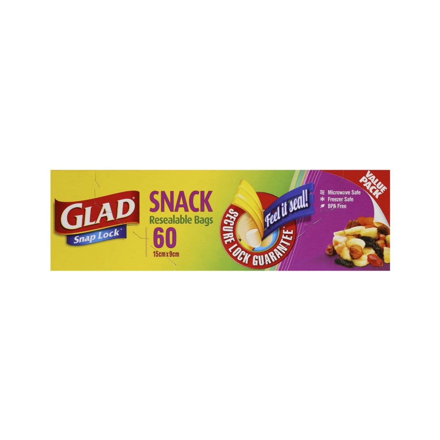 Glad Resealable Snack Bags, 60 Each
