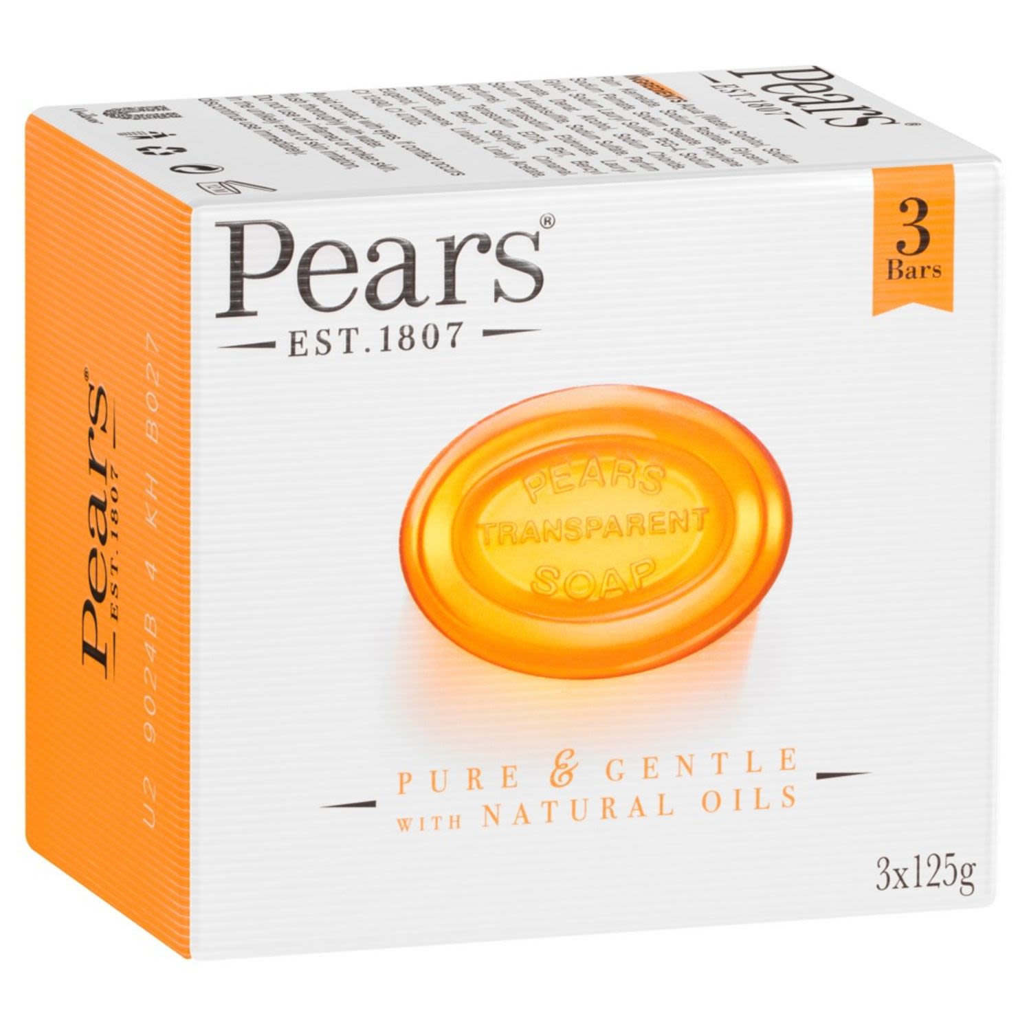 Pears Pure & Gentle With Natural Oils Transparent Soap, 3 Each