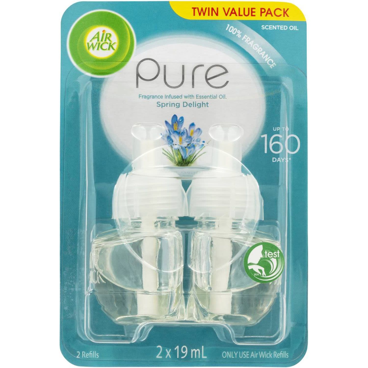 Air Wick Electric Plug In Diffuser Pure Spring Delight Twin Refill - Enhance your home with the rejuvenating scent of Spring Delight. Refreshingly clear waters, the season’s first blooms and hints of freshly picked fruits evoke the hope and joy of Spring. Vibrant fragrance for up to 160 days per pack (based on 8 hours daily usage on minimum setting). Consider using in… Bedroom, Living Room, Bathroom, Kitchen, Laundry, Office.<br /> <br />