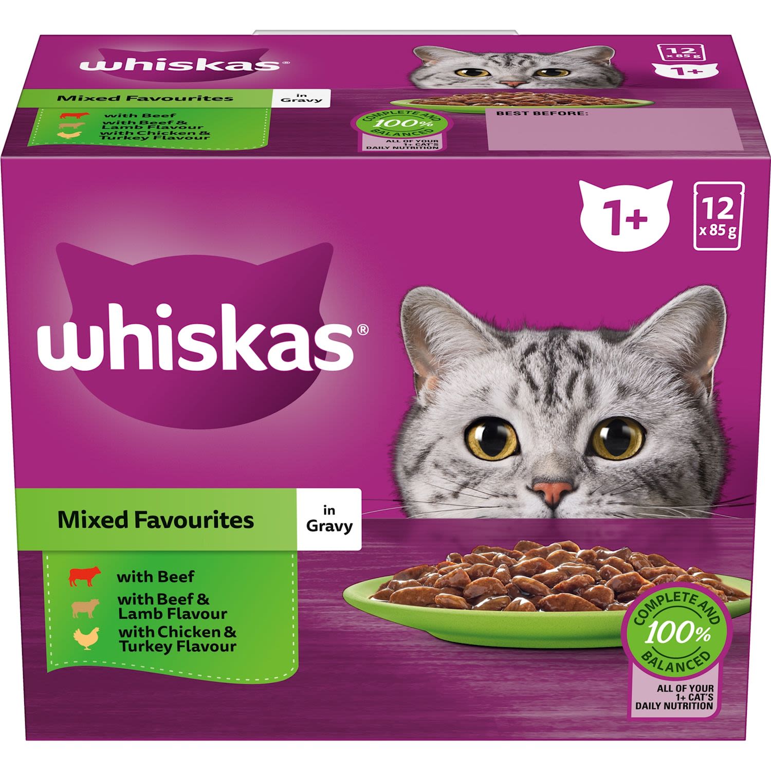 Whiskas 1+ Wet Cat Food with Mixed Favourites In Gravy