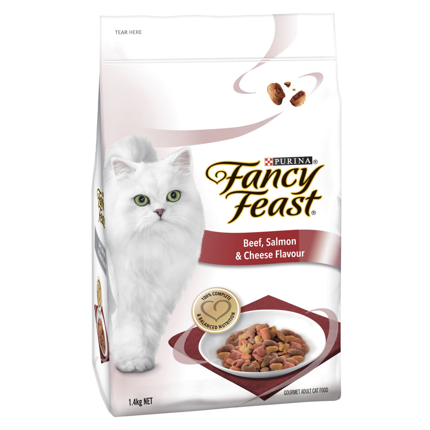 Fancy Feast Adult Beef, Salmon & Cheese Flavour Dry Cat Food, 1.4 Kilogram