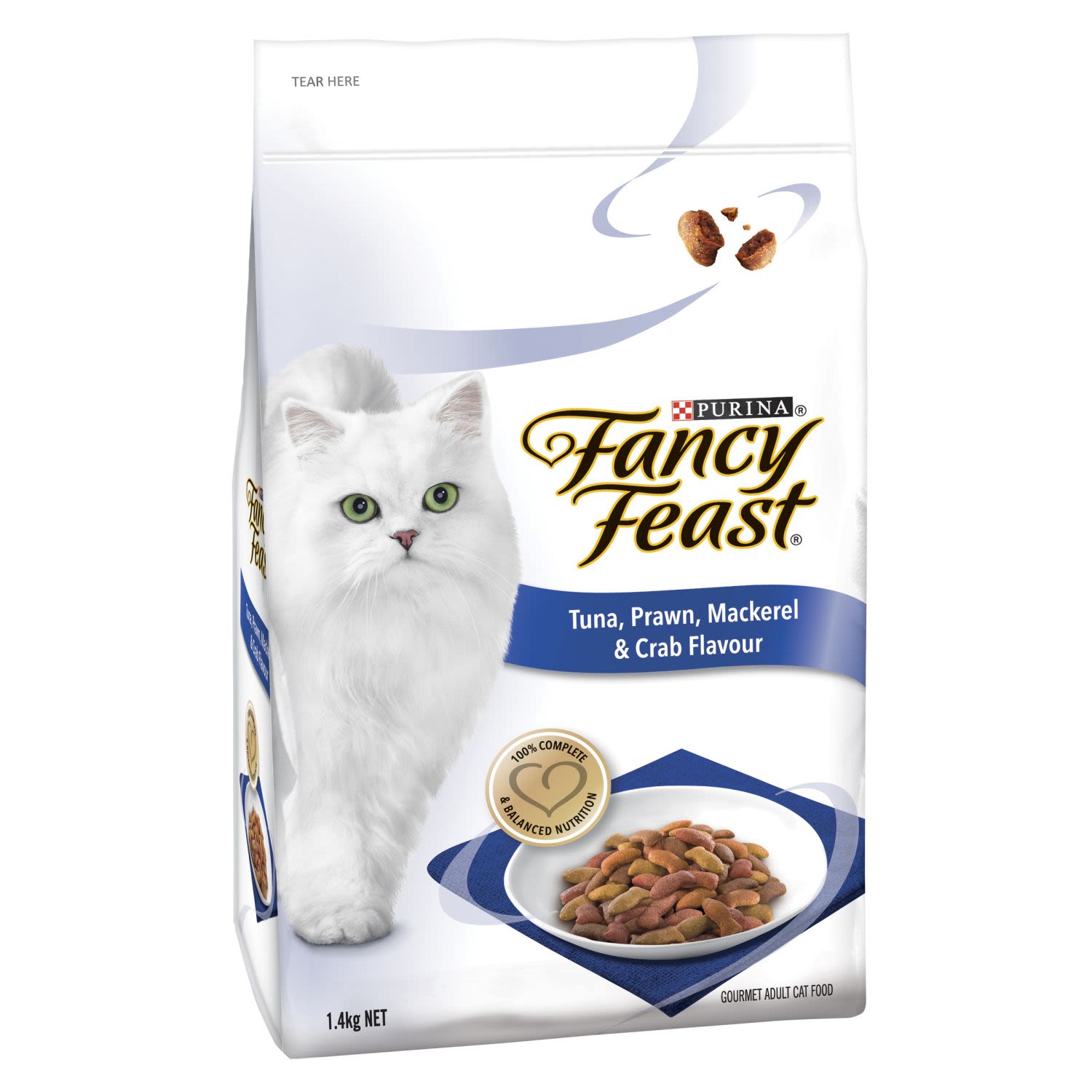 Fancy Feast Adult Tuna, Prawn, Mackerel & Crab Flavour Dry Cat Food, 1.4 Kilogram