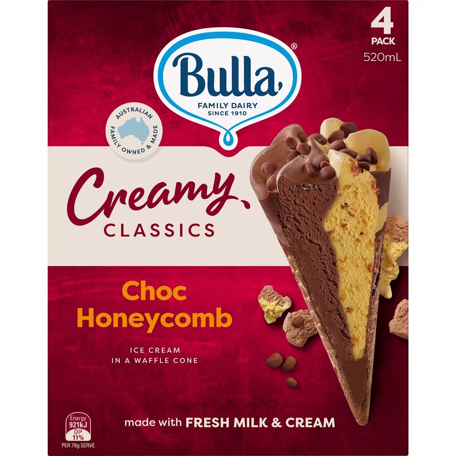 Bulla Creamy Classics Cones Choc Honeycomb