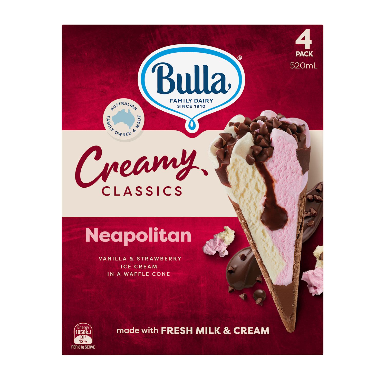 Bulla Creamy Classics Neapolitan Ice Cream Cones