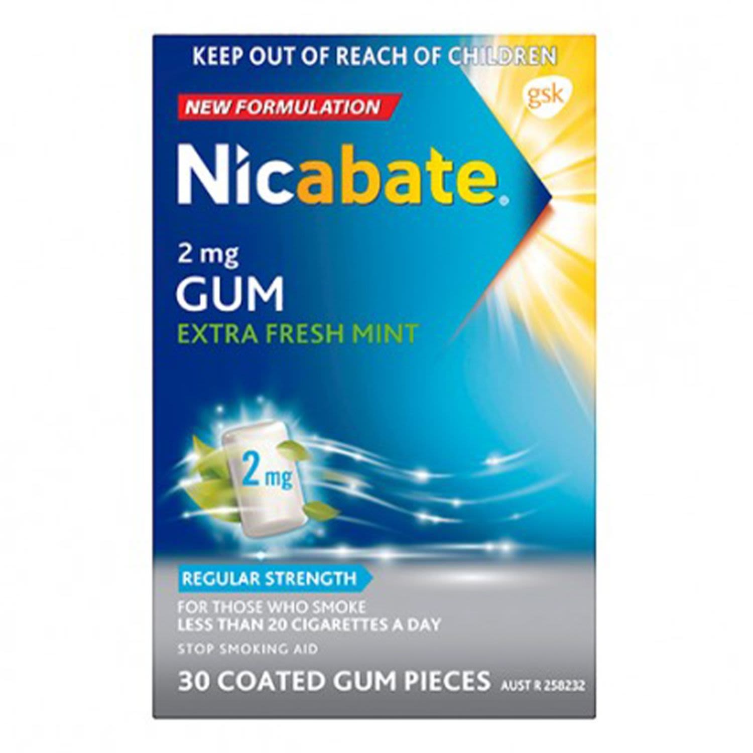 Nicabate Quit Smoking Extra Fresh Mint Gum 2 Mg, 30 Each