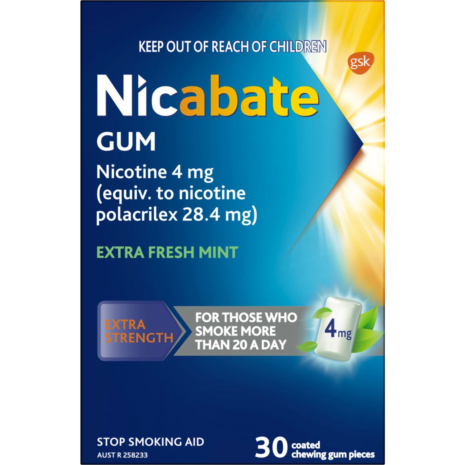 Nicabate Quit Smoking Extra Fresh Mint Gum 4 Mg, 30 Each